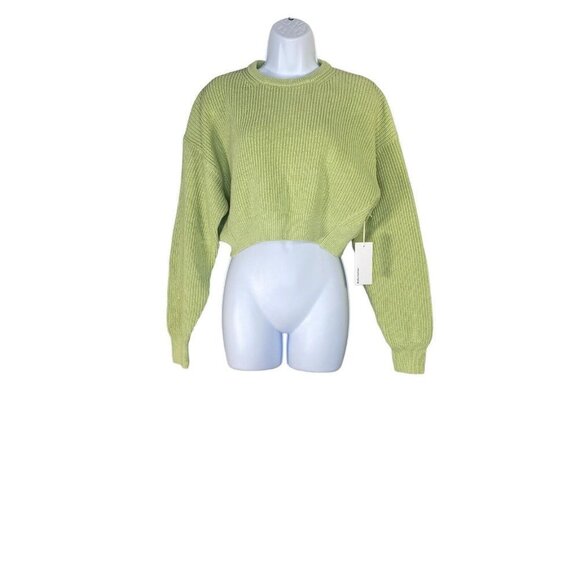 Reformation Womens Sami Cropped Sweater Pullover Green Organic Cotton Sz Medium - Picture 2 of 8